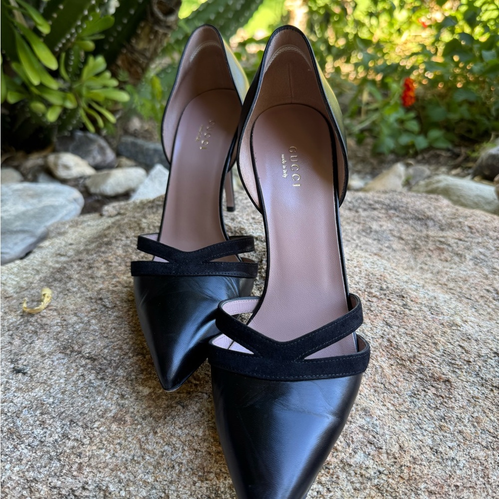 Gucci Malaga Kid Black Strappy Leather Heels Size 38 (8 US) - Picture 3 of 11